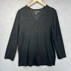 Carole Little Sweater Womens Size L Black Acetate Blend Button Front Cardigan